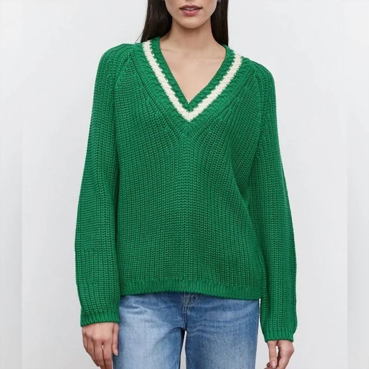 New Velvet By Graham & Spencer V-Neck Pullover Sweater In Grass